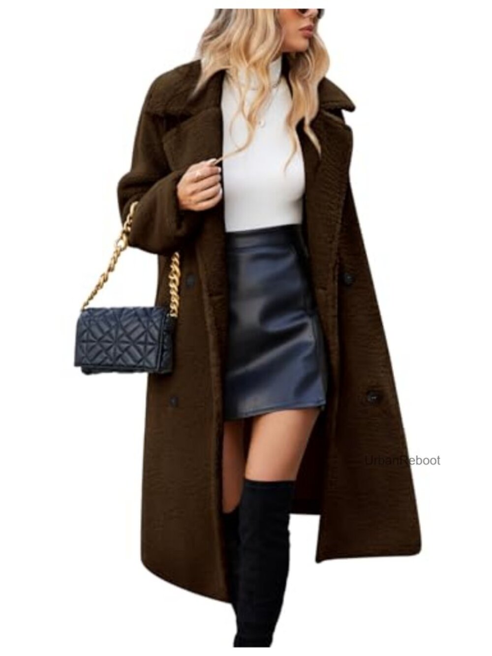 Sherpa Fleece Long Coat Double Breasted Lapel Winter Jacket